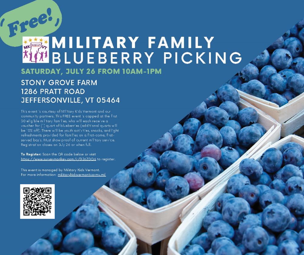 military family blueberry picking
